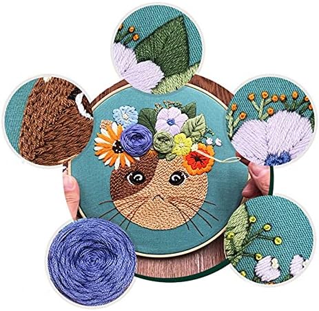 Mozzyyee Embroidery Starter kit, DIY Adult Beginner Embroidery Kits, Including Cloth with Cat Patterns, Colored Threads, Needles, Hoops and Instructions (Blue) - Image 4