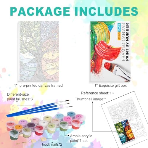 GEEHEIY Framed Paint by Numbers Kit for Adults, Tree of Life, 8 x 12 Inch - Image 5