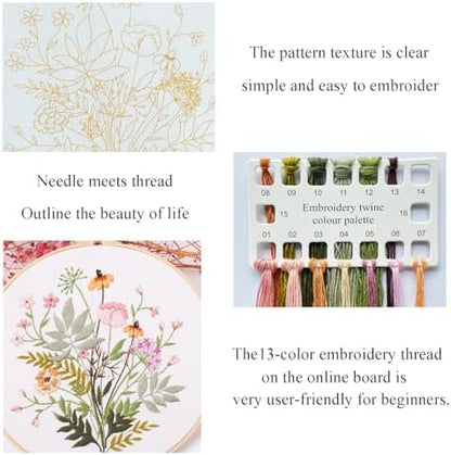 Silentsea Floral Embroidery Kit for Beginners – All-in-One DIY Stitching Set with Pre-Printed Fabric, Hoop & Threads – Perfect for Relaxing Craft Lovers. - Image 2