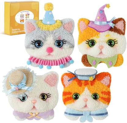 Gipony Punch Needle kit for Beginners,Embroidery kit for Beginners,Punch Needle Kits Adults Beginner,Including Printed Patterns, Needles, Easy to Follow Instructions, and Videos-Cat Family by Gipony