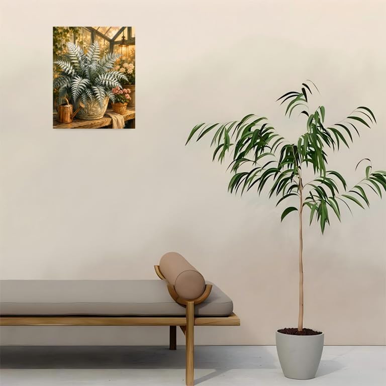 Botanical Paint By Numbers Kit For Adults - Diy Sunlit Greenhouse Ferns Painting On Canvas 16X20 In, Acrylic Paint Set, Suitable For Beginners, Wall Decor Art For Home Decoration Or Gifts, Unframed - Image 4