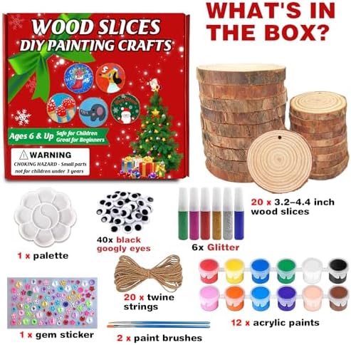 Collabell Christmas Ornament Craft Kit - 20Pcs Natural Round Wood Slices with Painting Supplies for Family, Make Your Own Wood Xmas Tree Decorations, DIY Homemade Wooden Ornaments & Holiday Decor - Image 6