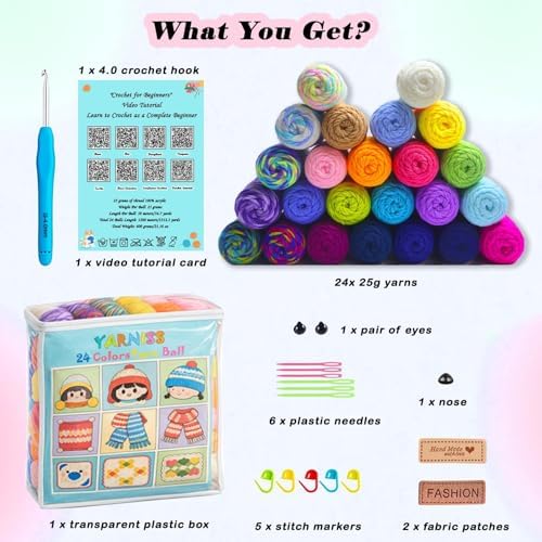 Yarniss 24 Color Crochet Yarn Kit, 1312yds Worsted Acrylic with 4mm Hook - Image 5