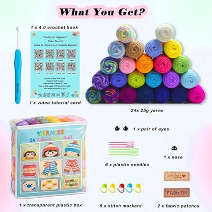Yarniss 24 Color Crochet Yarn Kit, 1312yds Worsted Acrylic with 4mm Hook - Image 5