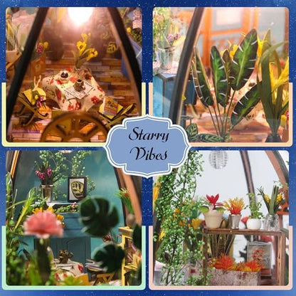 DIY Miniature House Kit, DIY Book Nook with LED Light | 3D Puzzles for Adults and Teens, Tiny Greenhouse Building Kits for Bookshelf Decor, Relaxing Gift for Craft Lovers | Starry Garden - Image 3
