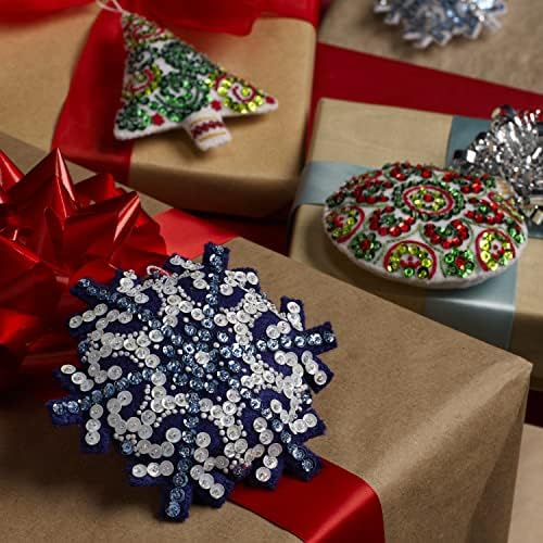 Bucilla Felt Applique 6 Piece Ornament Making Kit, Mandala Christmas, Perfect for DIY Arts and Crafts, 89499E - Image 4