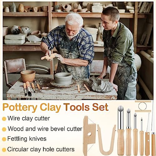 Amylove 9 Pcs Pottery Clay Sculpting Tools Kit DIY Pottery Tools with Smooth Wooden Handles Ceramics Polymer Clay for Trimming Modeling Carving Angle Cutting Smoothing Sculpting - Image 5