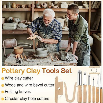Amylove 9 Pcs Pottery Clay Sculpting Tools Kit DIY Pottery Tools with Smooth Wooden Handles Ceramics Polymer Clay for Trimming Modeling Carving Angle Cutting Smoothing Sculpting - Image 5