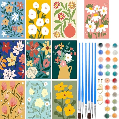 Gueevin 10 Pack Paint by Numbers Kit for Adults Flowers Paint by Number DIY Acrylic Painting Canvas Without Frame, Brushes Simple Oil Painting for Home Wall Decor Gifts 12 x 16 Inch(Flower Style) by Gueevin