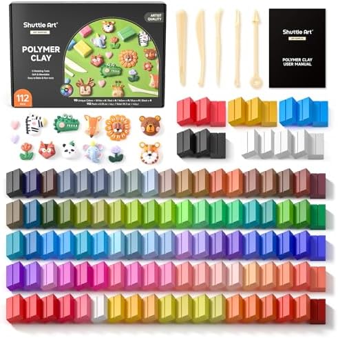 Shuttle Art 117 PCS Polymer Clay Kit, 95 Unique Colors & Extra Basic Colors, 5 Carving Tools, Non-Toxic, Non-Sticky, Small Block, Ideal Gift for Kids by ShuttleArt