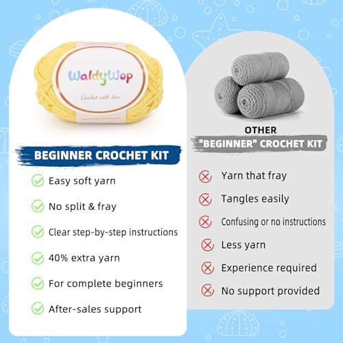 WaldyWop Crochet Kit for Beginners: 3Pcs Ocean Friends Wobbles Crochet Animal Kit for Starter Adults - Dly StressRelief Ball w/ 40% Extra Yarn, Easy Video & Instructions - Christmas Gift for Women - Image 5
