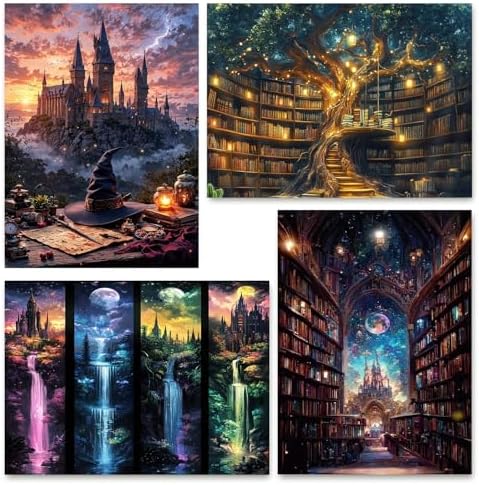 4 Pack Castle Paint by Numbers Kit for Adults Framed Canvas, Frameworkless by FairylandJinWenn