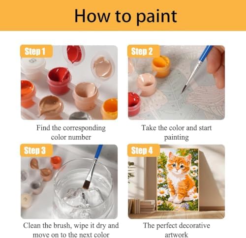 Mowana Easy Paint by Numbers Kit for Adults Beginners, Cat Adult Painting Kit by Numbers with Frame and Easle, Stretched Canvas Paint by Number Kit, 8x12inch - Image 4