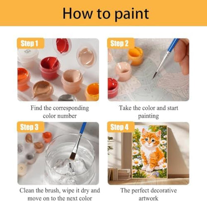 Mowana Easy Paint by Numbers Kit for Adults Beginners, Cat Adult Painting Kit by Numbers with Frame and Easle, Stretched Canvas Paint by Number Kit, 8x12inch - Image 4