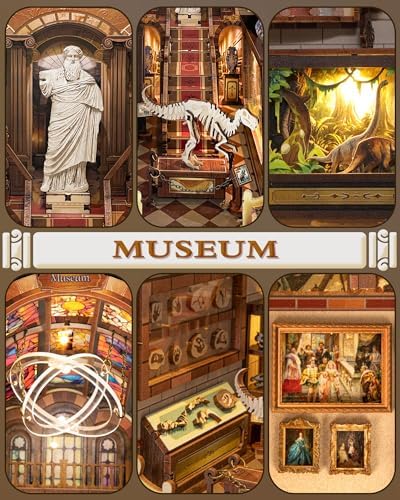 Quanquer DIY Book Nook Kit：DIY Dollhouse Booknook with LED Light - 3D Wooden Puzzle Miniature House Kits - Creative DIY Crafts for Adults - Bookshelf Insert Decor - Gifts Friends Festival(Museum) - Image 4