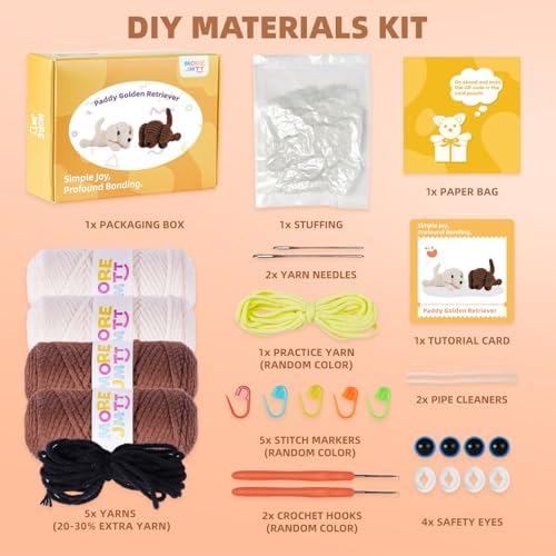 MOREJMTT Crochet Kit for Beginners, Learn to Crochet, Include Easy Knitting Soft Yarn, Step-by-Step Video Tutorial, Hook, Holiday Birthday Gift for Adults (Golden Retriever) - Image 3