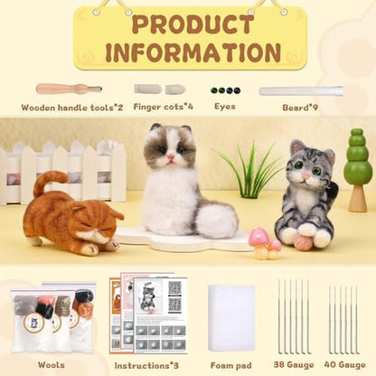 Mayboos Needle Felting Kit, 3 PCS Cat Animal Felting Kits for Beginners - Image 2