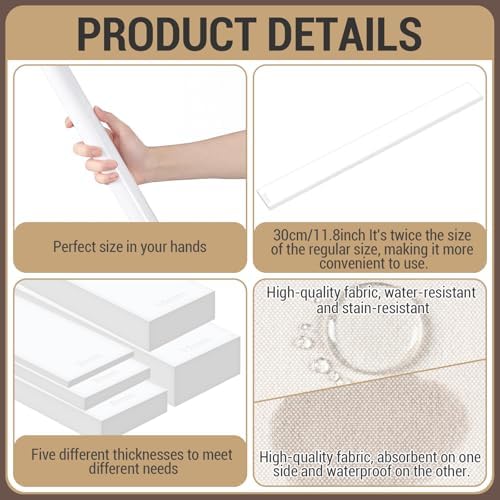 Fiwochic 12 Pcs Acrylic Pottery Tools Set Includes 1 Acrylic Clay Rolling Pin Sculpting Polymer Clay Tools 1 Stain Resistant Tablecloth and 10 Pcs 5 Size Teaching Rolling Mud Stick Guide(White) - Image 3