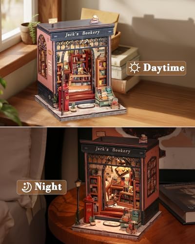 CUTEBEE Book Nook Kit - DIY Miniature House Dollhouse Kit for Adults and Teens, Booknook Tiny House Bookstore Library Bookshelf Decor 3D Wooden Puzzle, Gifts for Family, Friends (Jack’s Bookery) - Image 4