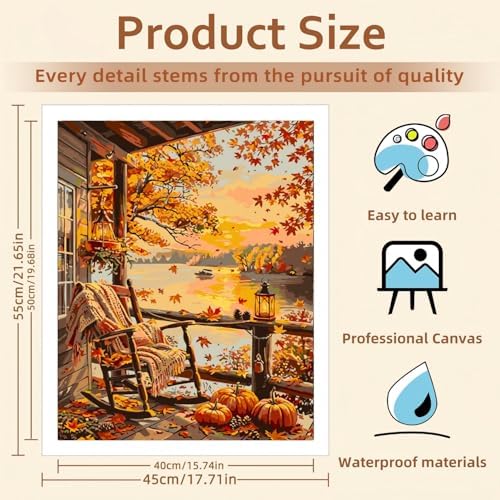 AOSGEDY Fall Paint by Numbers Kit for Adults - Autumn Landscape Adult Paint by Number Kits on Canvas Without Frame for Beginner, DIY Acrylic Oil Painting by Numbers Kit for Home Wall Decor 16x20 Inch - Image 5
