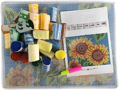ZFFLYH Latch Hook Rug Kits DIY Needlework Unfinished Crocheting Rug Yarn Cushion Mat for Kids/Adults with Printed Canvas Pattern, 52X38cm Sunflower - Image 6