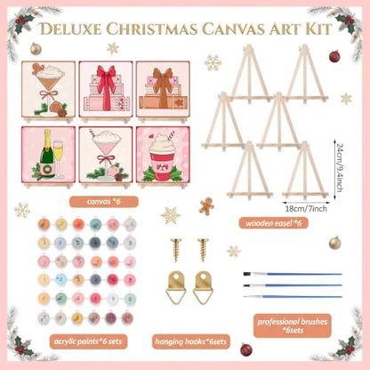 YooNotee 6 Pack Ghost Paint by Numbers Kit on Canvas with Wooden Easels & Brushes, 12x8 Inch Halloween Canvas Art Set for Adults Easy Acrylic Paint Kit Beginner for Halloween Home Decor - Image 2
