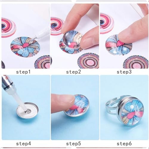 SUNNYCLUE 1 Box 62Pcs Button Finger Ring 2Pcs Adjustable Components with 30Pcs Snap Button Cabochon Settings 30Pcs Glass Cabochons Tray Settings for Jewelry Making Kit - Image 2