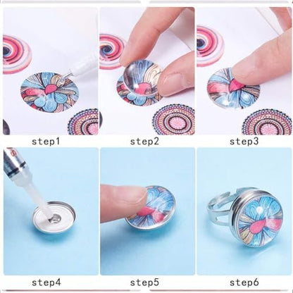 SUNNYCLUE 1 Box 62Pcs Button Finger Ring 2Pcs Adjustable Components with 30Pcs Snap Button Cabochon Settings 30Pcs Glass Cabochons Tray Settings for Jewelry Making Kit - Image 2