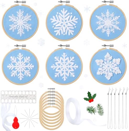 Roowest 6 Sets Christmas Embroidery Kits Snowflake Ornament DIY,Blue by Roowest