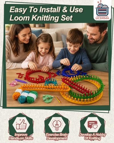 UCDRMA Premium Loom Knitting Kit 35PCS Beginners Long + Round Knitting Loom Kit with Yarn, Instructions & Pom Pom Maker, Quick Yarn Loom Set Scarf/Socks/Hat Loom Crochet Kit for Family - Image 2