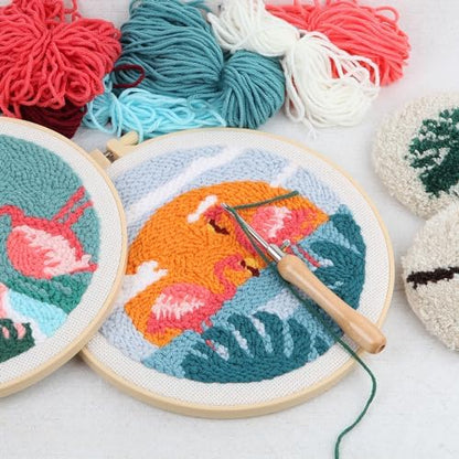 Sukhumvit 8PCS Punch Needle Coaster Kit, Beginners Adults Punch Needle Set with 8 Hawaiian Flamingos Tufted Patterns, Includes Yarn, Hoop&Pads, Starter Embroidery Kit DIY for Coaster & Home Decor - Image 5
