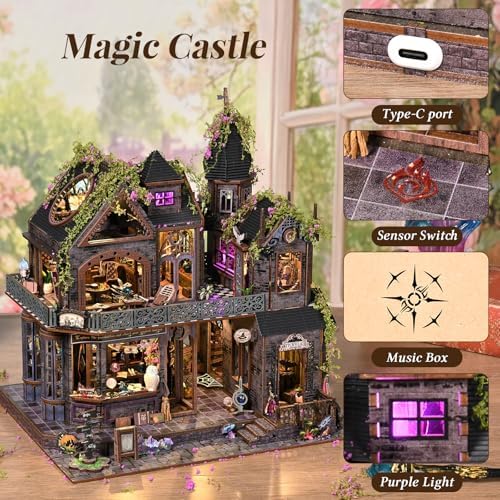 DIY Miniature House Kit, Dollhouse Magic City Gothic Witch House Touch Sensor for Adults to Build, Birthday/Christmas Day Gift for Family and Friends, Prefab Tiny Home with LED Lights,Magic Castle - Image 5