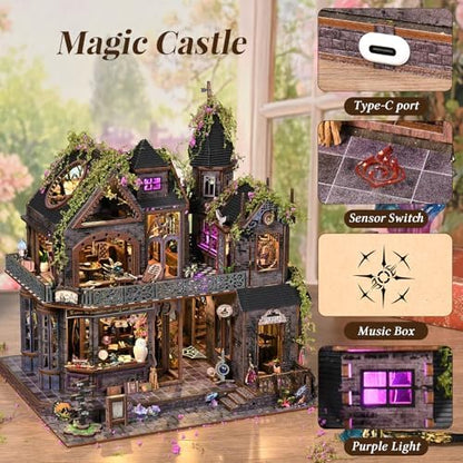 DIY Miniature House Kit, Dollhouse Magic City Gothic Witch House Touch Sensor for Adults to Build, Birthday/Christmas Day Gift for Family and Friends, Prefab Tiny Home with LED Lights,Magic Castle - Image 5