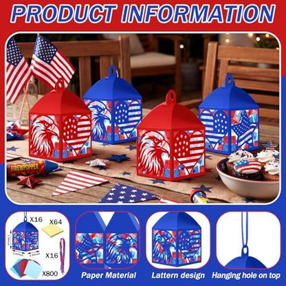 Maitys 16 Sets 4th of July Patriotic Paper Lantern Suncatcher Craft Kits - Image 3