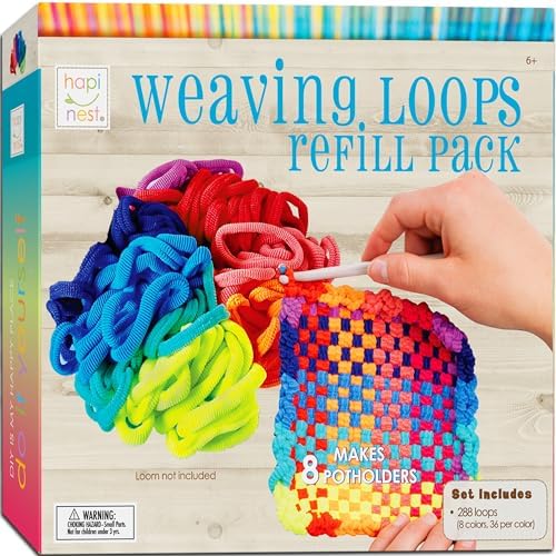 Hapinest Loom Bands Kit Potholder Weaving Loom Refill Loops, Loom Knitting Kit for Kids, Makes 8 Pot Holders 288 Loom Loops in 8 Colors, Potholder Loom Kit for Kids, Weaving Loom Kit Knitting Loom Kit by Hapinest