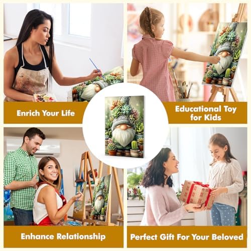 Bowetile Framed Paint by Numbers Gnome Kit for Adults, Adults' Paint-by-Number Kits on Canvas, Painting by Numbers Succulents, DIY Acrylic Number Painting for Home Wall Decor, 8x12in - Image 7