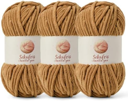 Chenille Blanket Yarn for Crocheting Size 5 Bulky Yarn 3 Brown by Sekafris