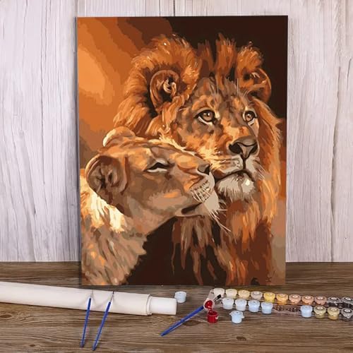MaiMMaledy Paint by Numbers Kit for Adults Beginners 8Wx12L inch Canvas Pictures with Framed Drawing Painting Works with Wooden Triangle Easel Acrylic Pigment Lion - Image 3