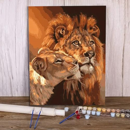 MaiMMaledy Paint by Numbers Kit for Adults Beginners 8Wx12L inch Canvas Pictures with Framed Drawing Painting Works with Wooden Triangle Easel Acrylic Pigment Lion - Image 3