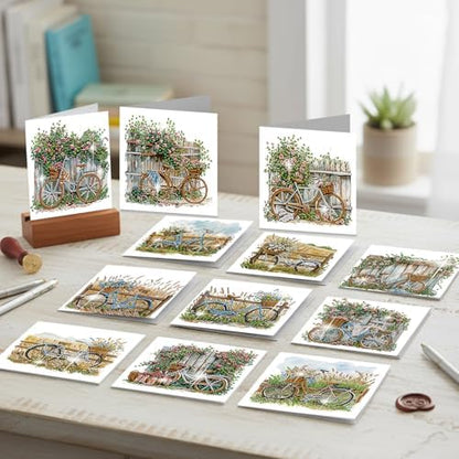 12 Pack Diamond Painting Greeting Cards Kit with Envelopes, 5D DIY Vintage Bicycle Flower Diamond Art Cards, Birthday Thank You Get Well Cards for Women Adults Beginners - Image 5