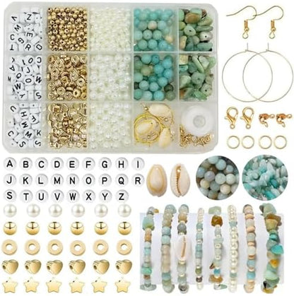 Jewelry Making Kit, Natural Amazonite Stone & Letter Beads for DIY Crafts by Basigeese