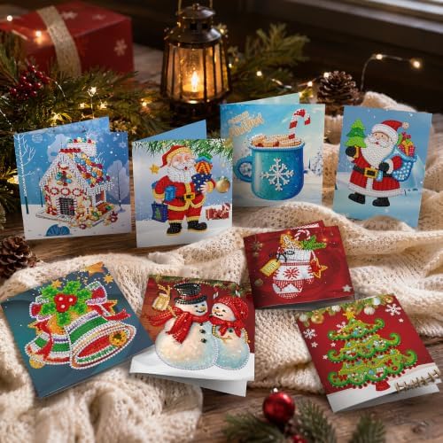 8PCS Merry Chrismas DIY Greeting Card Kits with Envelopes Diamond Art Greeting Cards Diamond Art Cards Kits for Adults DIY Crafts Family Friend Gifts - Image 3