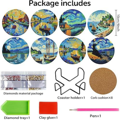 8 PCS Starry Sky Diamond Art Coasters Kit for Adults, DIY 5D Diamond Painting Coasters with Holder, Drink Gem Art Dots Painting Coaster with Cork Pads - Crafts Supplies for Home Decor - Image 7