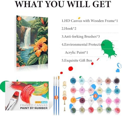 Fountor Framed Paint by Numbers Kit for Adults Beginner & Kids Ages 8-12, Landscape Paint by Number with Frame, Acrylic Flower Painting by Numbers Kit on Canvas 8x12 inch - Image 4