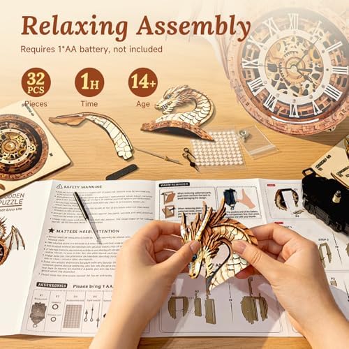 3D Wooden Puzzle for Adults - Dragon Clock - Image 5