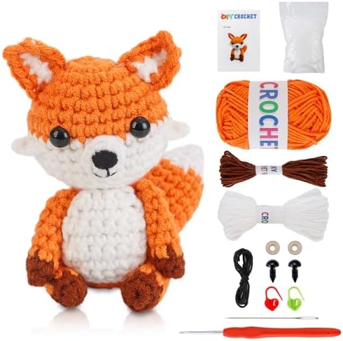 Crochet Kit for Beginners Crochet Animal Kit Crafts for Adults with Step by Step Video Tutorial Hobbies for Women Crochet kit Crochet Animals Beginner Crochet kit DIY Knitting Supplies（Cute Fox） by Kieeroden