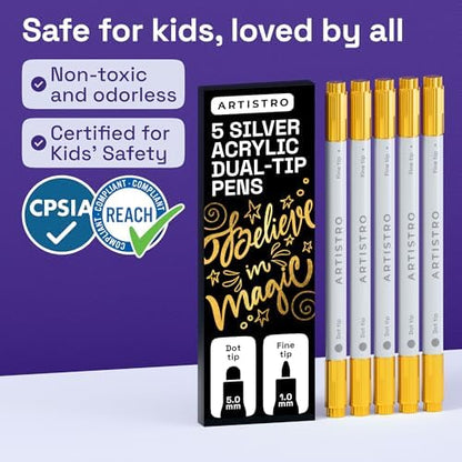 ARTISTRO Gold Dual-Tip Acrylic Paint Marker Pens - Set of 5 - Image 6