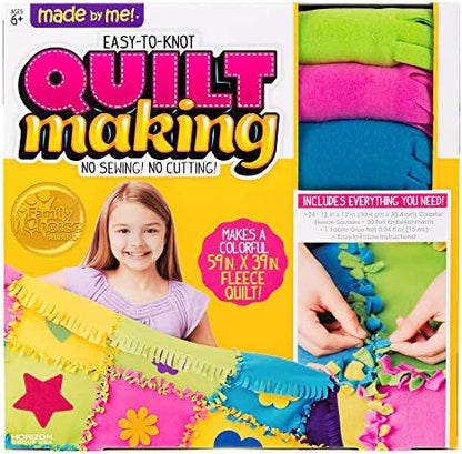 Made By Me Easy to Knot Quilt Making Kit by Horizon Group USA, No Sewing, No Cutting, 59 in. x 39 in. Fleece Blanket, Pre-Cut Squares & Felt Decals (57964F) by MadebyMe