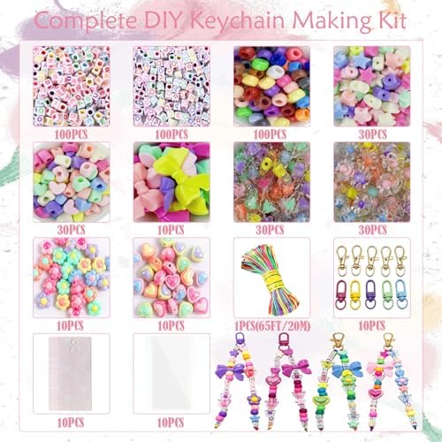 Lyukii 480Pcs Beaded Keychain Making Kit,Colorful Bag Charm Kit - Image 2