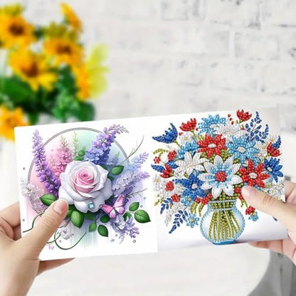 6 Pcs Diamond Painting Greeting Cards Kit Rose Lily Daisy Flowers with Envelopes, 5D DIY Special Shaped Rhinestone Art Card Making Kits for Adults, Holiday Blessing Postcards, Creative Craft Gifts - Image 3
